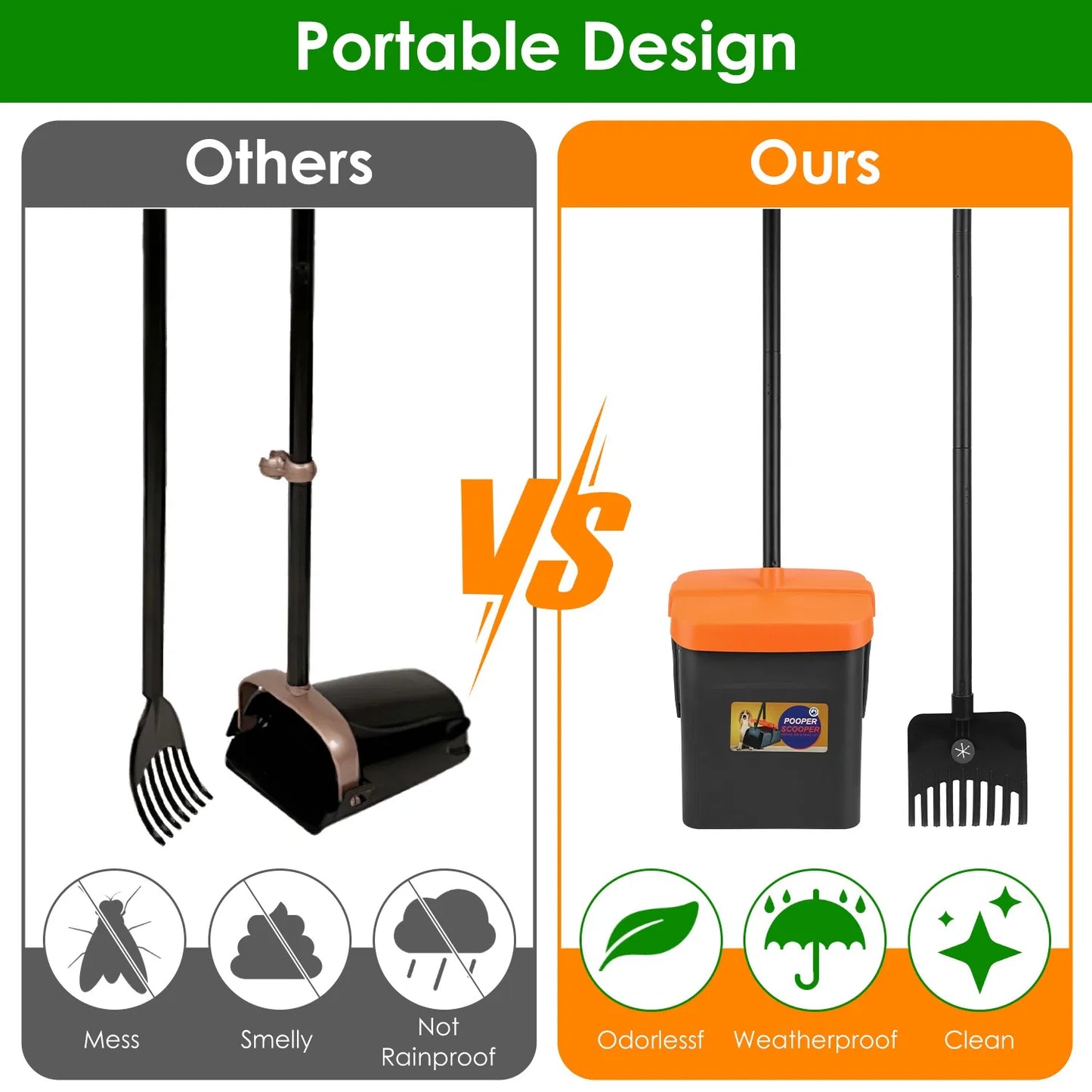 Ergonomic Long‑Handle Pooper Scooper – Telescoping or Fixed Metal Tray & Rake | Hands‑Free, No Bending