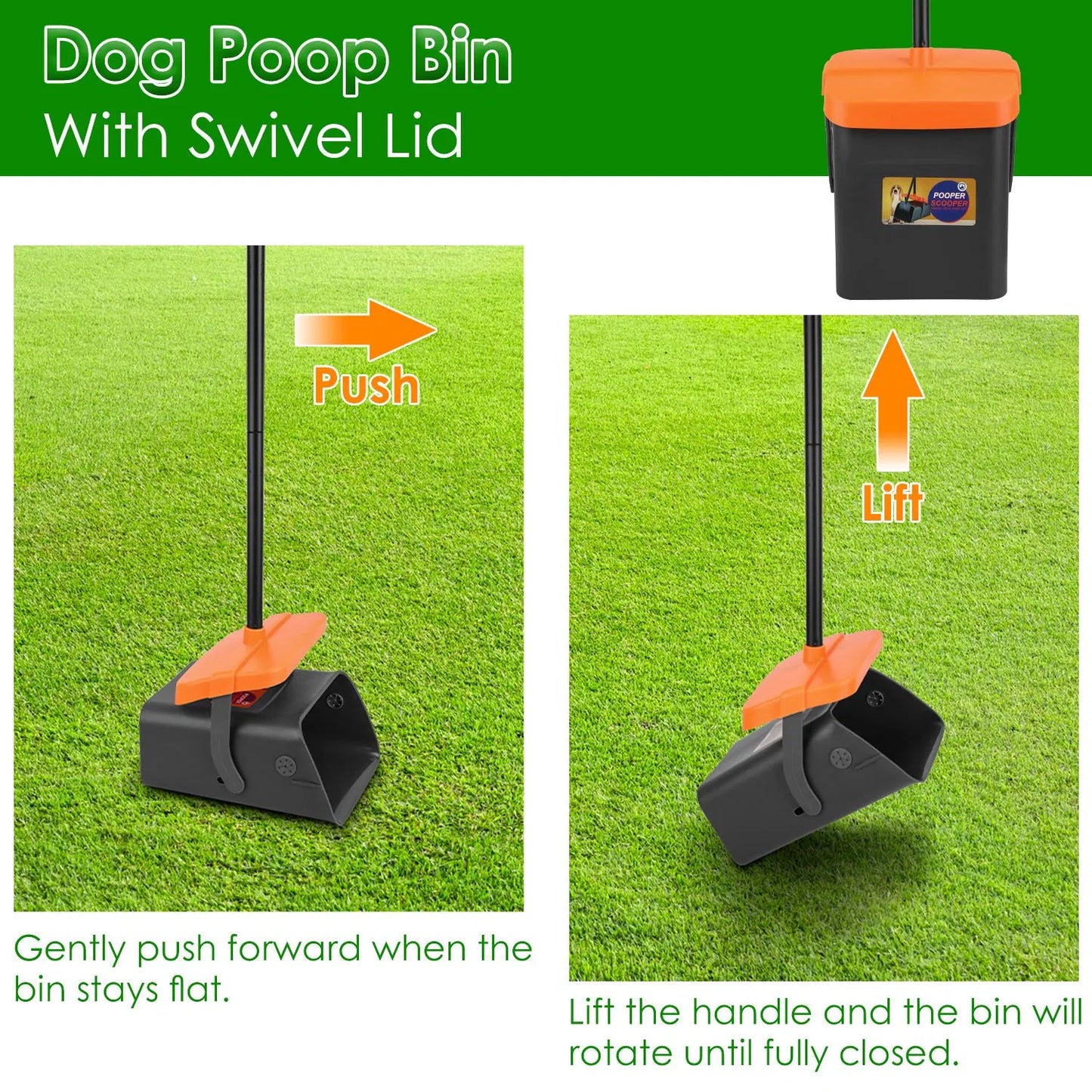 Ergonomic Long‑Handle Pooper Scooper – Telescoping or Fixed Metal Tray & Rake | Hands‑Free, No Bending