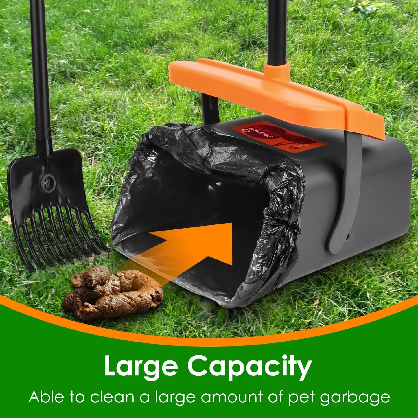 Ergonomic Long‑Handle Pooper Scooper – Telescoping or Fixed Metal Tray & Rake | Hands‑Free, No Bending