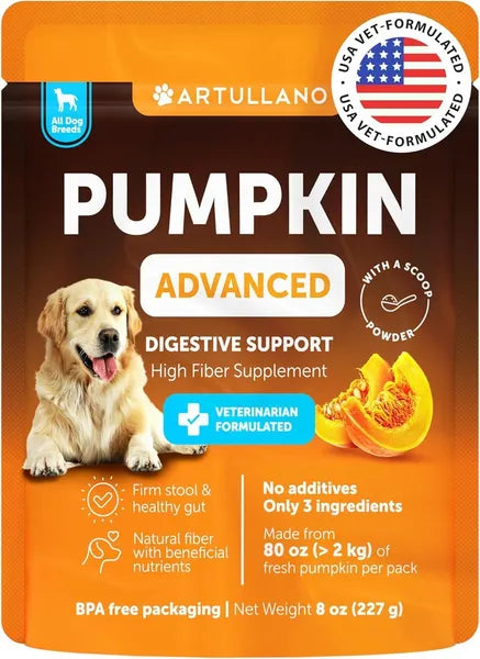 Artullano Advanced Pumpkin Digestive Support — High-Fiber, Vet‑Formulated Digestive Powder for Dogs (8 oz)
